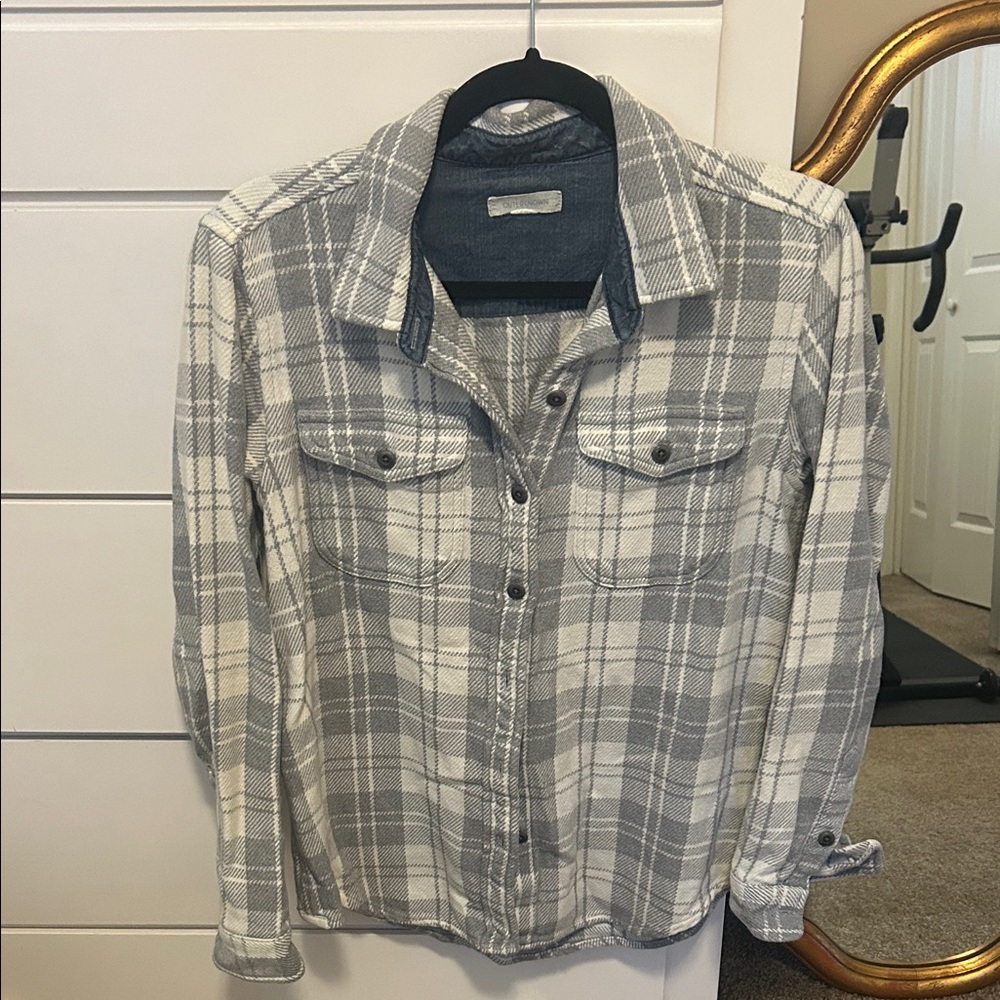 Outerknown Gray and White Plaid Women's Button-Down Shirt